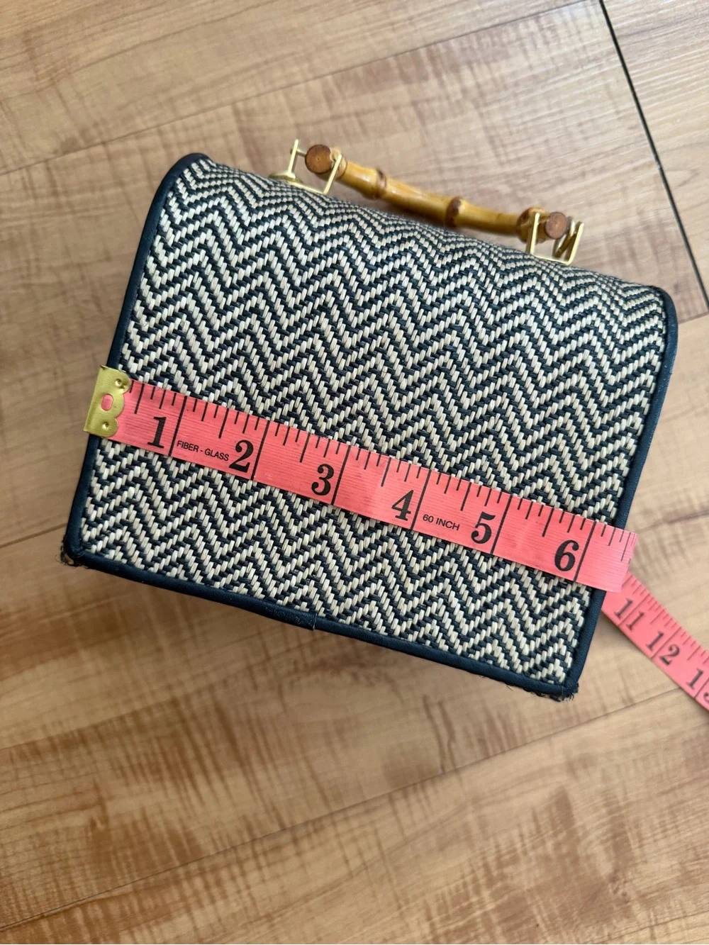 Woven Chevron Top-Handle Bag with Bamboo 90’s Vintage Brand New